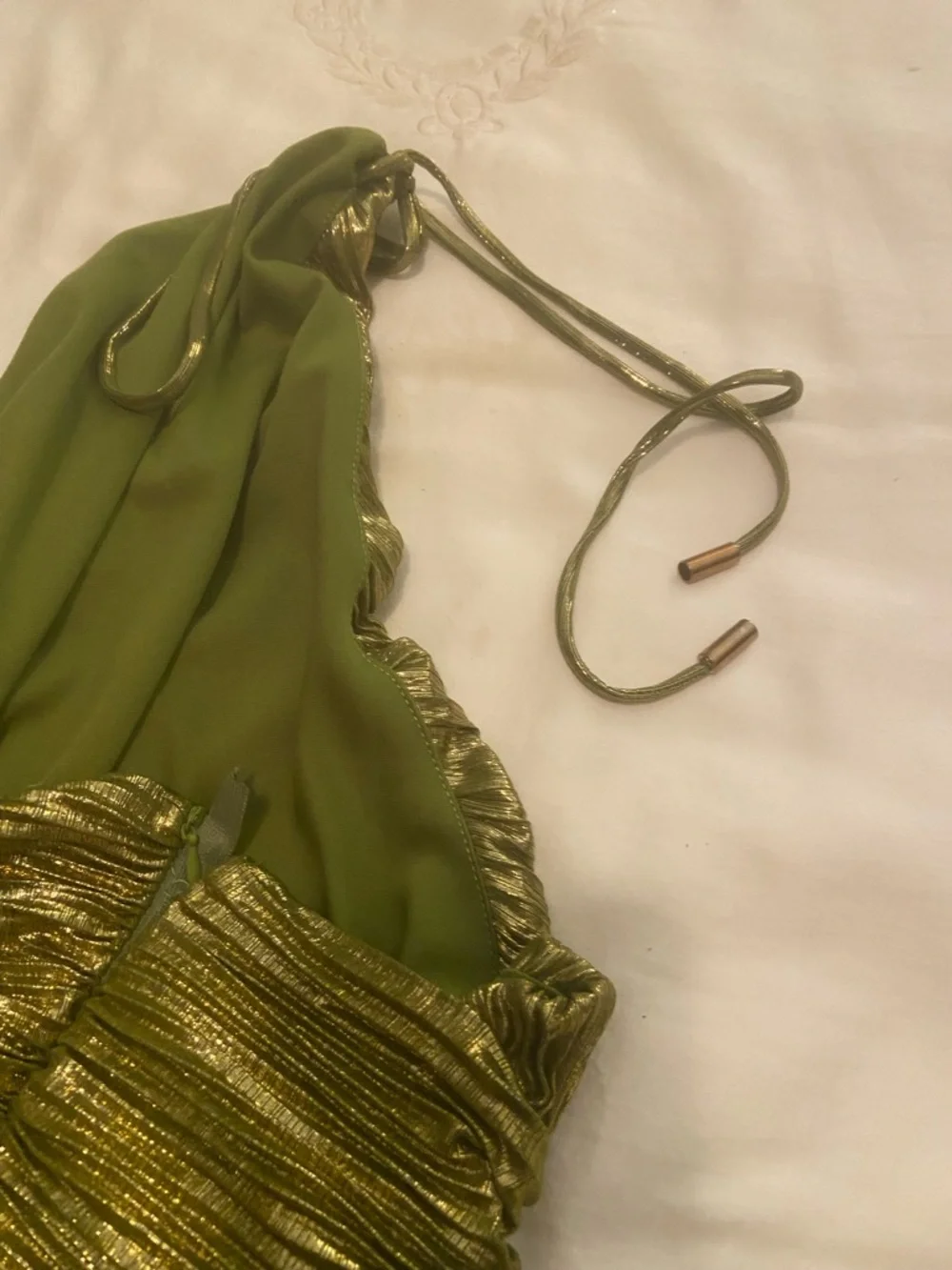 Retrofete Thalia Style Green Metallic Halter Evening Gown - Picture 8 of 16